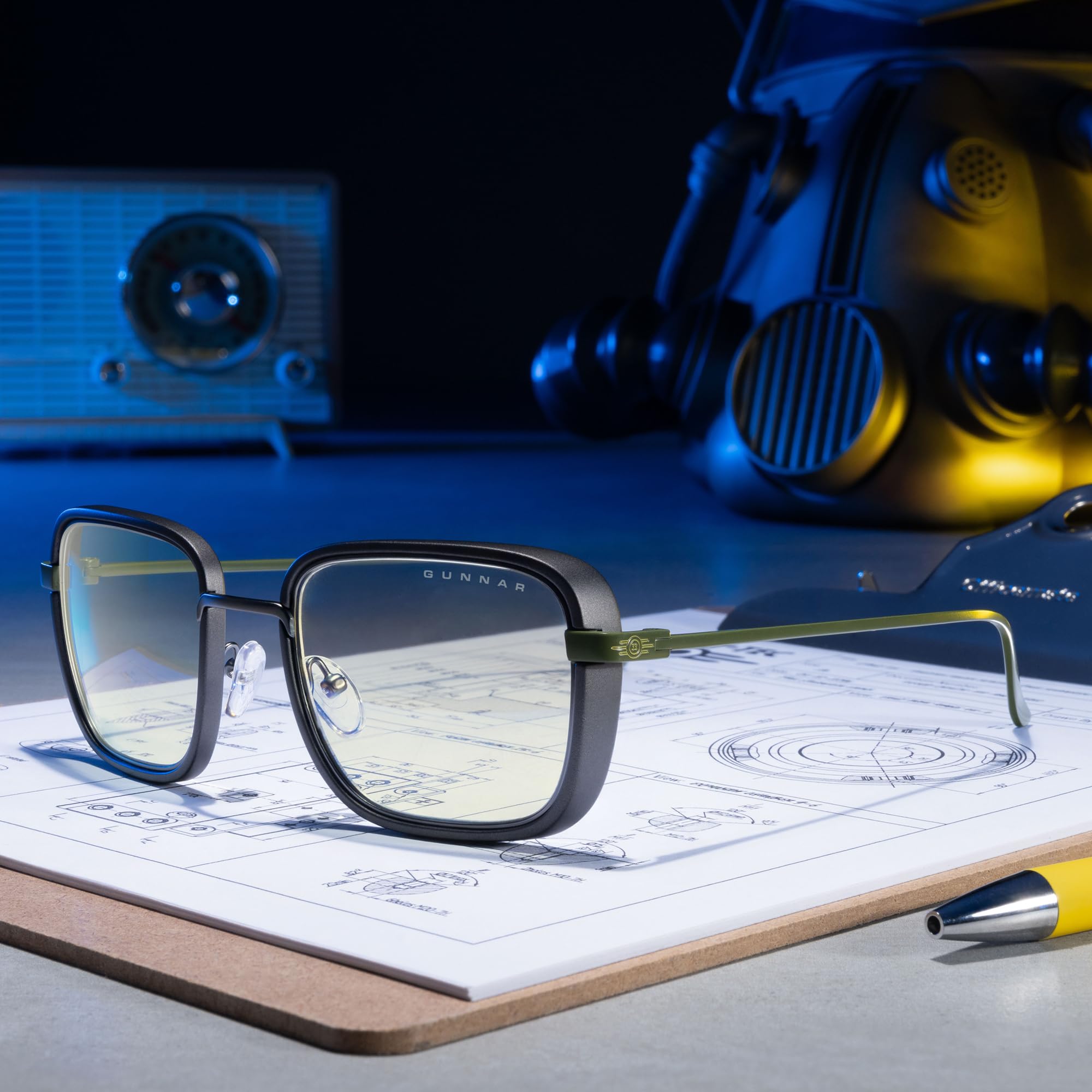 Gunnar Occhiali da gioco e per computer-Fallout Vault 33-Colore montatura: Gunmetal-Olive-Occhiali bloccanti la luce blu