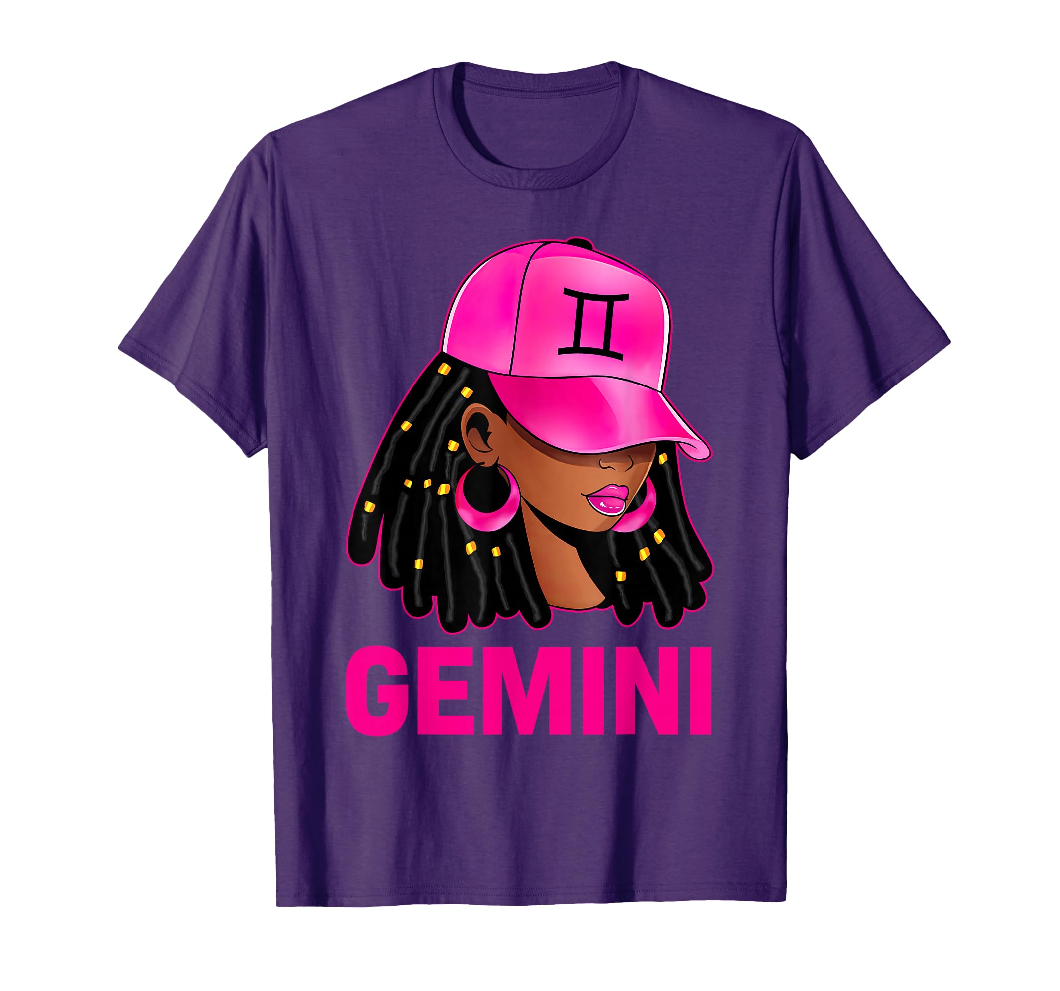 Gemini Queen Loc'd Hair Black Woman Cap Zodiac Sign T-Shirt