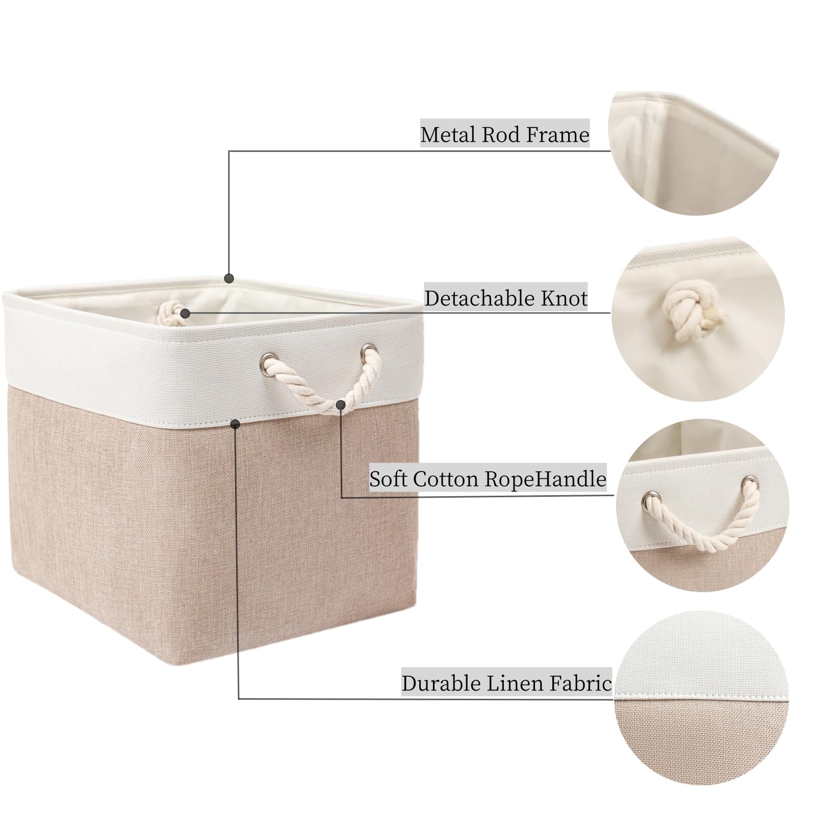 33x38x33 Aufbewahrungsbox, Aufbewahrungskorb Stoff für Schrank Regal und Kleidung,Waschbar(Helles Khaki/Weiß, 6 Pack)