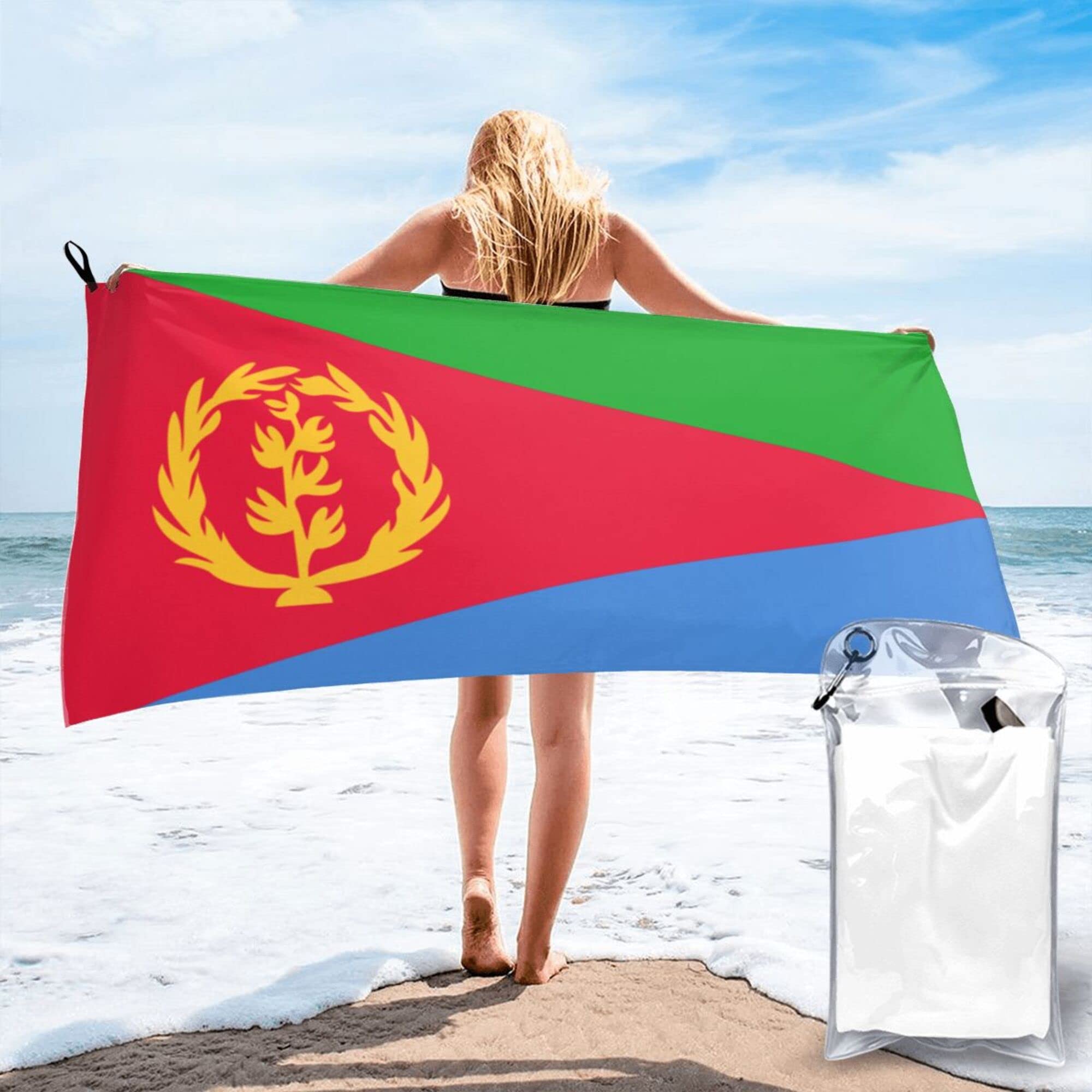 Lsjuee Flag of Eritrea Microfiber Beach Towel-Quick Dry Oversized Towels Blanket for Travel Pool Camping