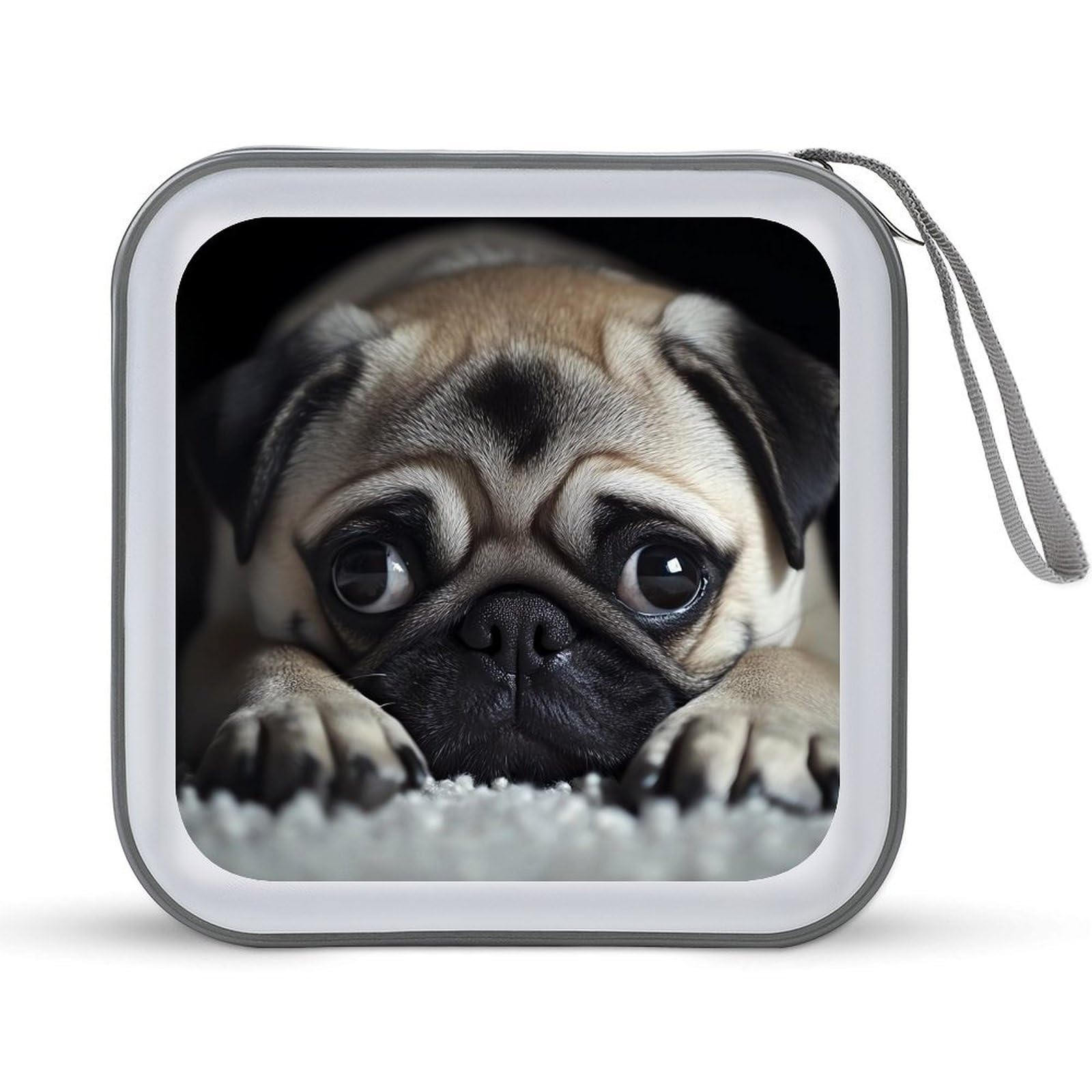 Cute Cartoon Pug Dog CD Case Plastic DVD Case Holder Wallet Disc Storage Organizer for Car Travel