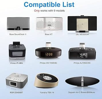 ZIOCOM 8 Pin Bluetooth Adapter Receiver for Bose Sounddock III/XT, JBL MS302GM, Philips DS1155B/93, Philips AJ7260D/93, Yamaha TSX-14, iHome IPL8BN, Zeppelin Air C Bowers Wilkons, RSR DS406BT
