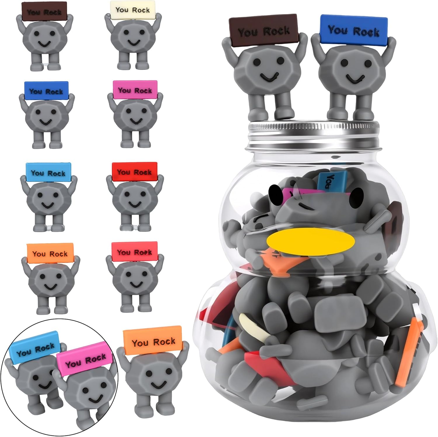 Mini Rubber You Rock Toys Positive Gifts You Rock Mini Miniature Figurines Decorations and Encouragement Birthday Motivational Gifts for New Grad, Coworkers, Students & Children (1 Bottle)
