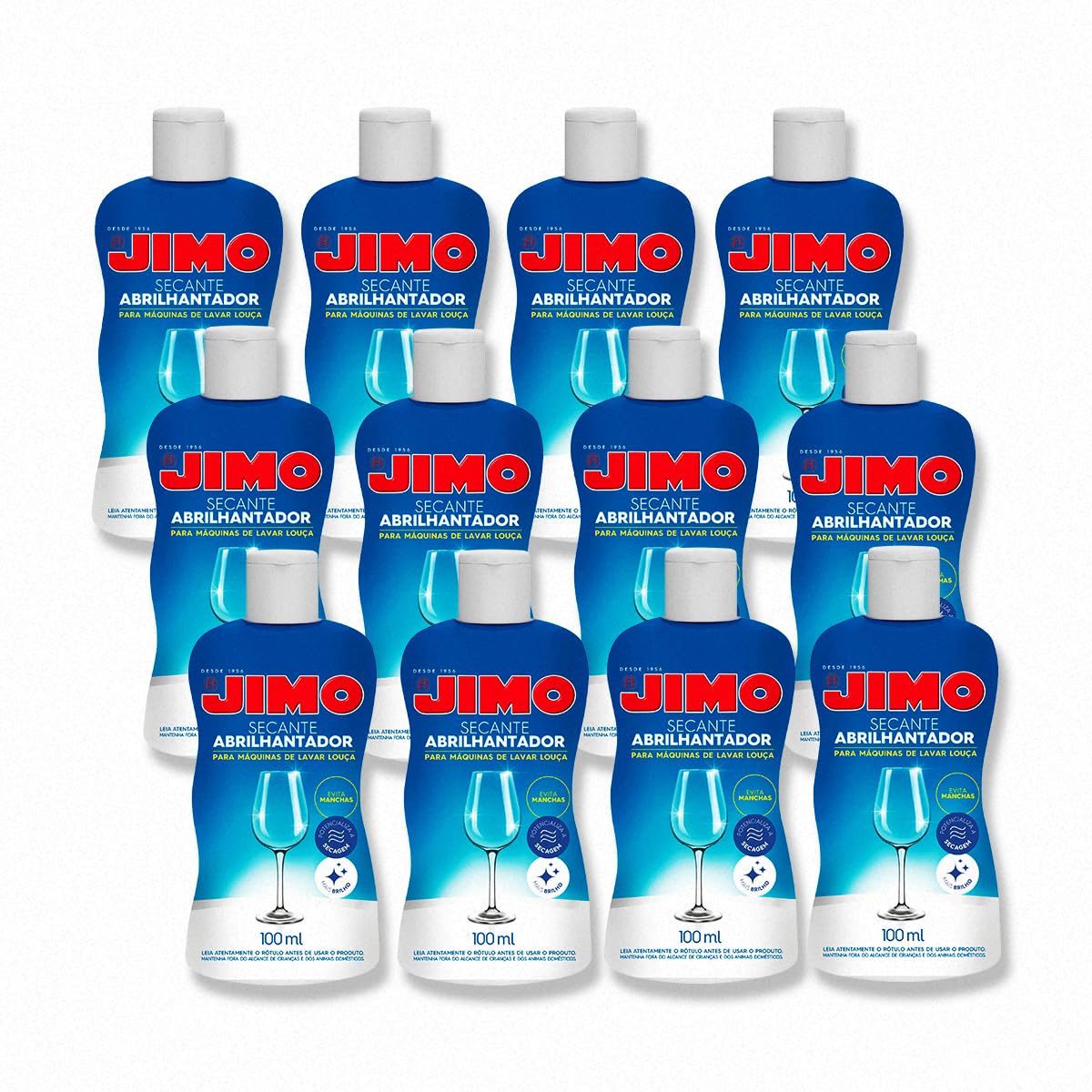 Kit 12 Secante Abrilhantador Jimo 100ml para Máquina de Lavar Louça Secagem Rápida e