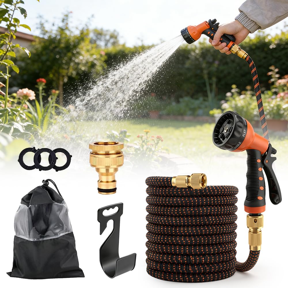 Wxeadu Expandable Garden Hose Pipe, Flexible Retractable Magic Hose with 3/4"&1/2" Metal Connectors, No-Kink Flexible Hose Pipe, 3 Layer Latex Water Hose for Garden,Cleaning and Washing (75FT/23M)