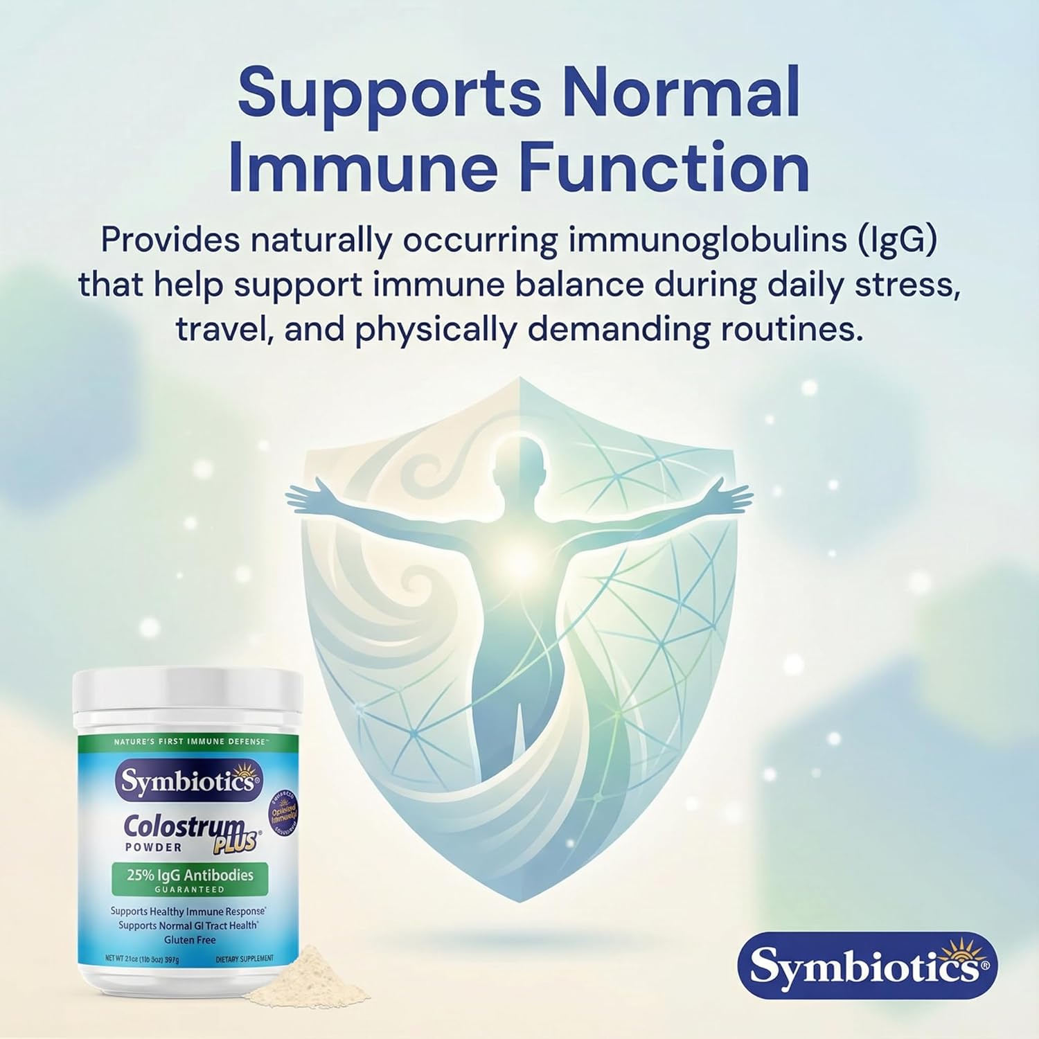 Symbiotics Colostrum Plus Powder 2.25 oz – Immune & Muscle Recovery Support, 25% IgG Immunoglobulins, Gut Health & Training Resilience, Unflavored, Gluten Free - 2.25 oz