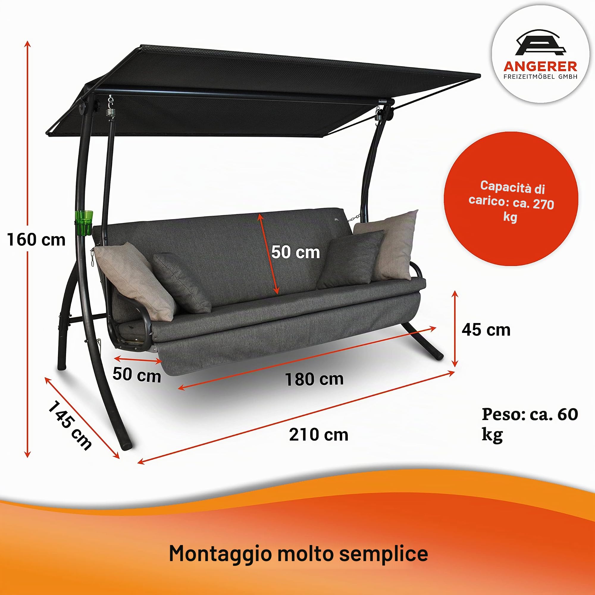 Angerer Drift Smart Dondolo 3 posti Design, Coffee