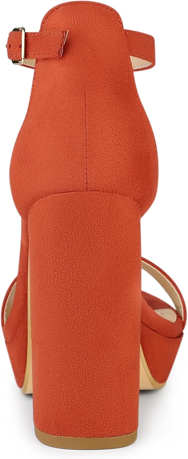 Allegra K Women's Platform Ankle Strap Chunky High Heel Orange Sandals - 6 M US - Image 3