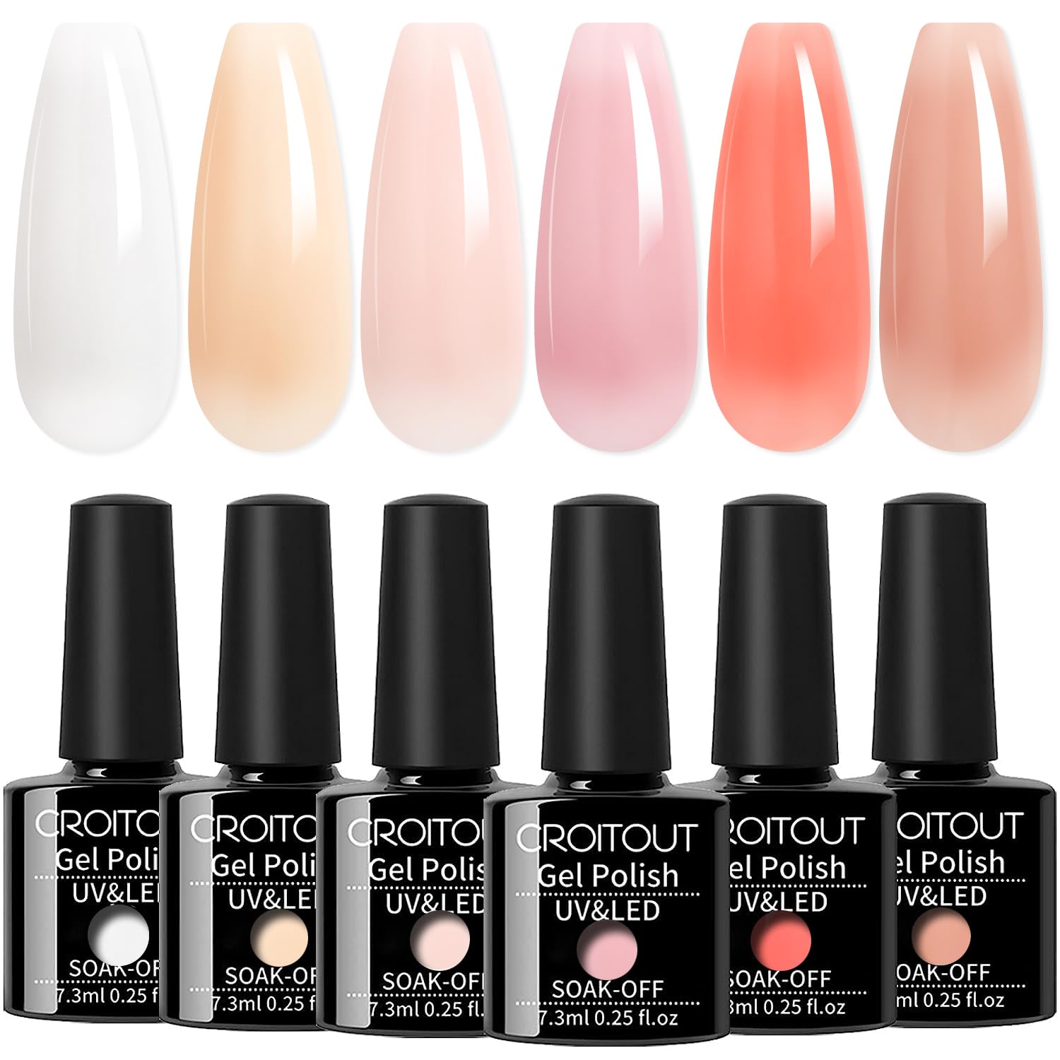 Jelly Gel Nail Polish Set Sheer Nude Pink White Gel Polish Set Crystal Transparent Nail Polish Set UV LED Soak Off Polish Home DIY Manicure Nail Salon Varnish