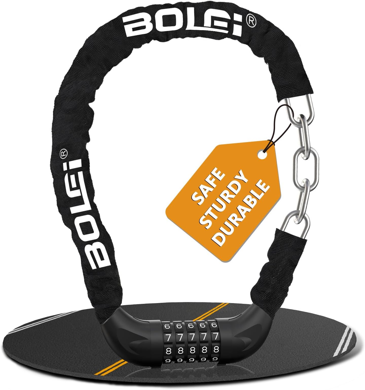 BOLEi Bike Lock 5 Digit Codes Combination,90 cm Length Hardened Steel Chain Lock,Heavy Duty High Security Anti-Theft Bicycle Lock,Outdoor Bike Accessories Cycle Lock for Bike,Scooter,Gate,Lawn Mower