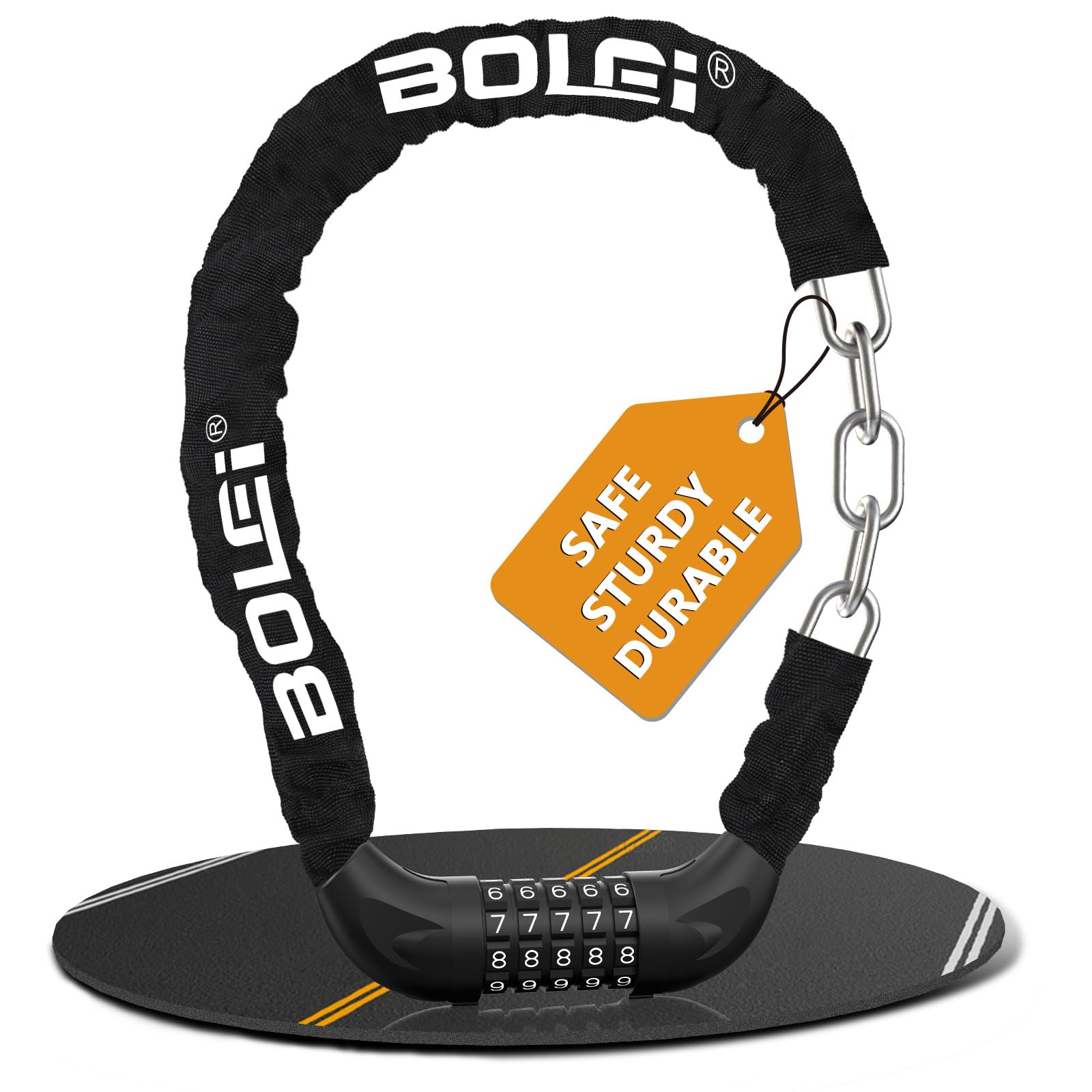 Bike Lock 5 Digit Codes Combination,90 cm Length Hardened Steel Chain Lock,Heavy Duty High Security Anti-Theft Bicycle Lock,Outdoor Bike Accessories Cycle Lock for Bike,Scooter,Gate,Lawn Mower