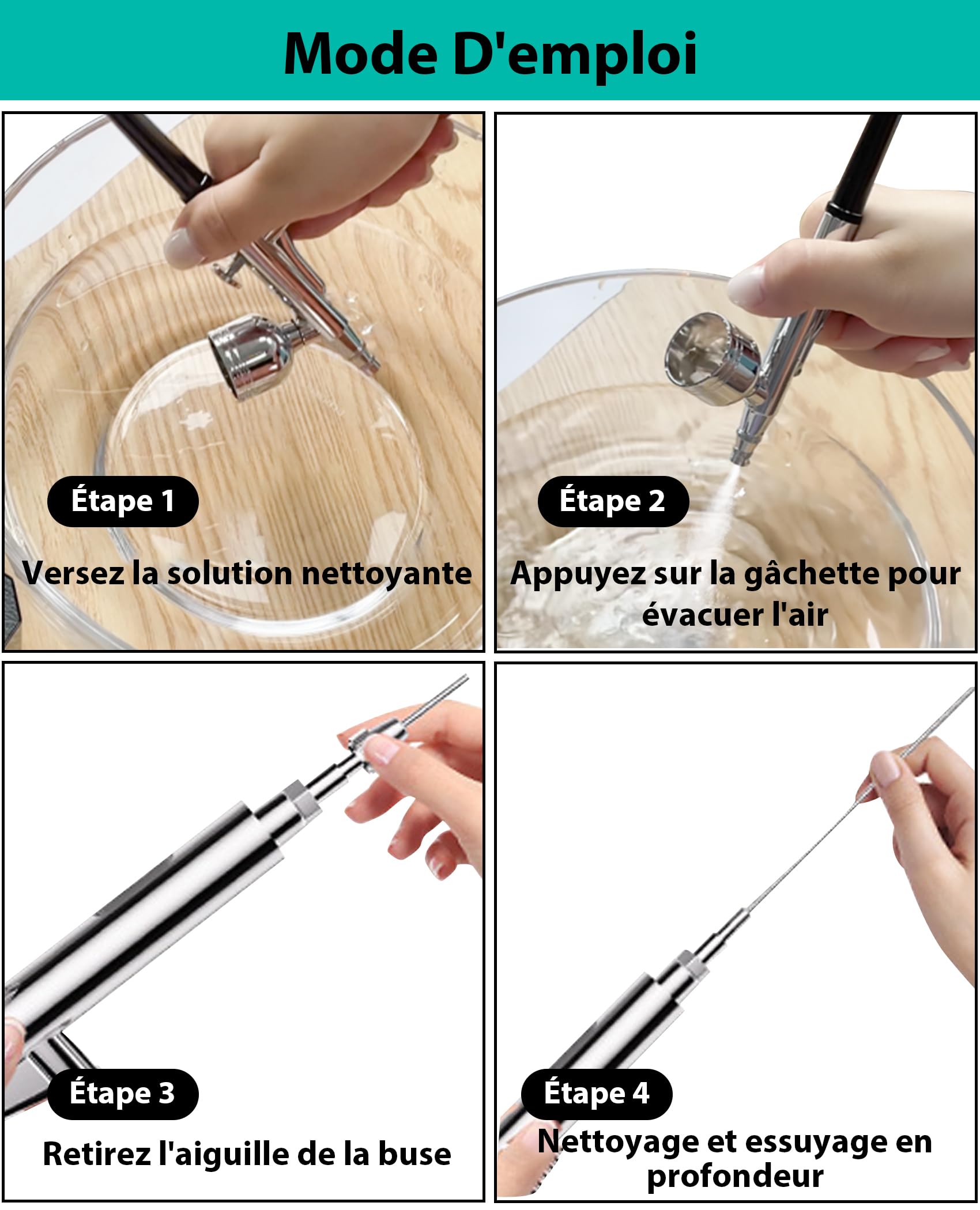 Upgrade Aerographe Kit Complet - 40 PSI Double Action, 3 Modes avec Buse de 0,2/0,3/0,5 mm, Portable avec 16 Accessoires, pour Loisirs Créatifs, Nail Art, Tatouages, Noir