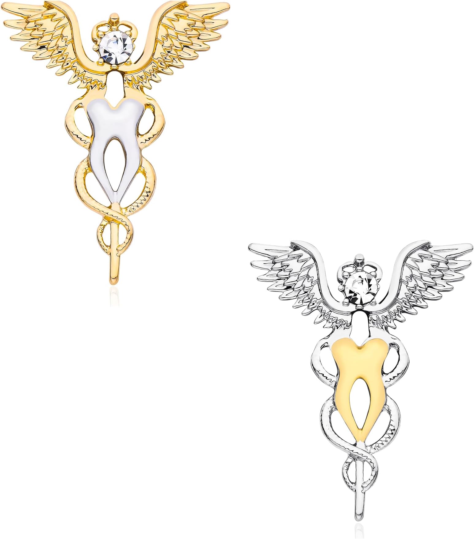 Plikin 2pcs Dental Teeth Pins Brooch Medical Dentist Lapel Backpack Toothbrush Oral Care 14K Gold Plated Silver Pins Badge for Doctors Nurses