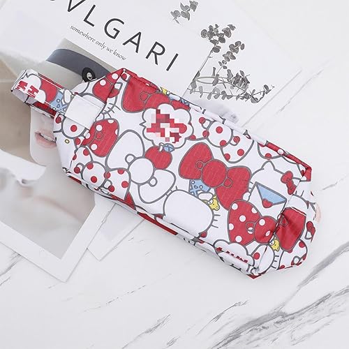 Miniatura 6 de Bolsa de maquillaje de gatito de dibujos animados con cepillo de maquillaje, estuche de cosméticos de puntada de felpa, 8 piezas, bolsa de capacidad