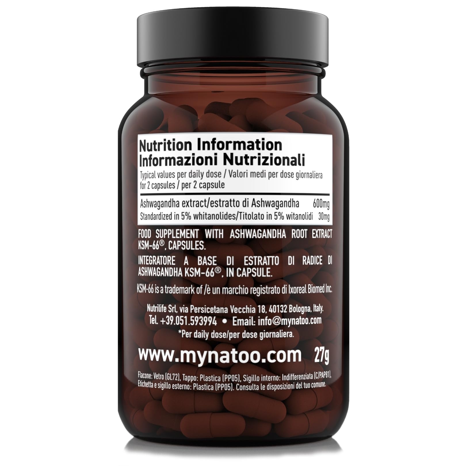 Bio Ashwagandha Ksm-66 Aiuta ad Abbassare il Cortisolo 60 Capsule Vegetali con Withania Somnifera 600 Mg per Dose Integratore Ashwagandha Pura (Ginseng Indiano), Qualità Premium KSM 66, Vegano