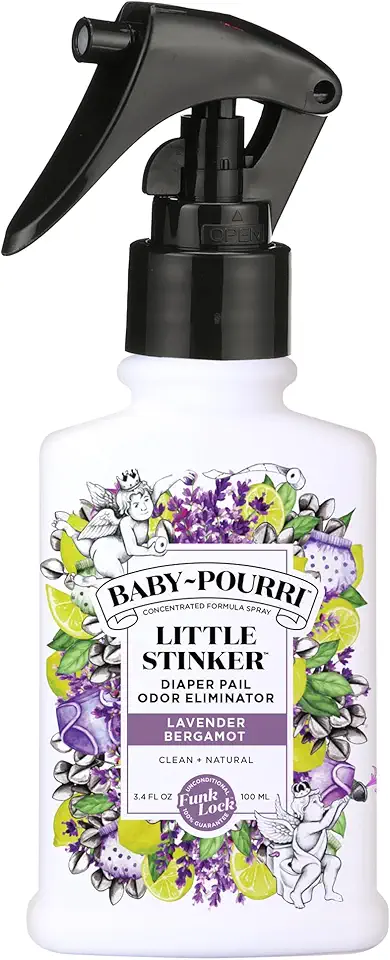 Baby-Pourri Little Stinker Diaper Pail Deodorizer Spray, 3.4 Fl Oz, Up to 150 Uses, Odor Freshener with Essential Oils, Nursery Essentials, Lavender, Bergamot, Eucalyptus &amp; Vanilla Scent