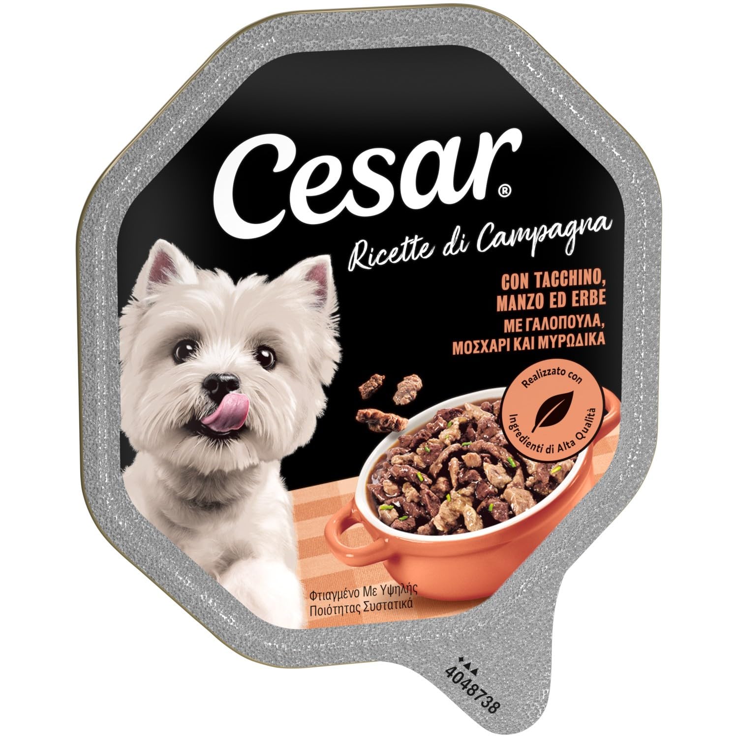 Cesar Ricette di Campagna Cibo per Cane con tenero Tacchino, Manzo ed Erbe 150 g - 14 Vaschette