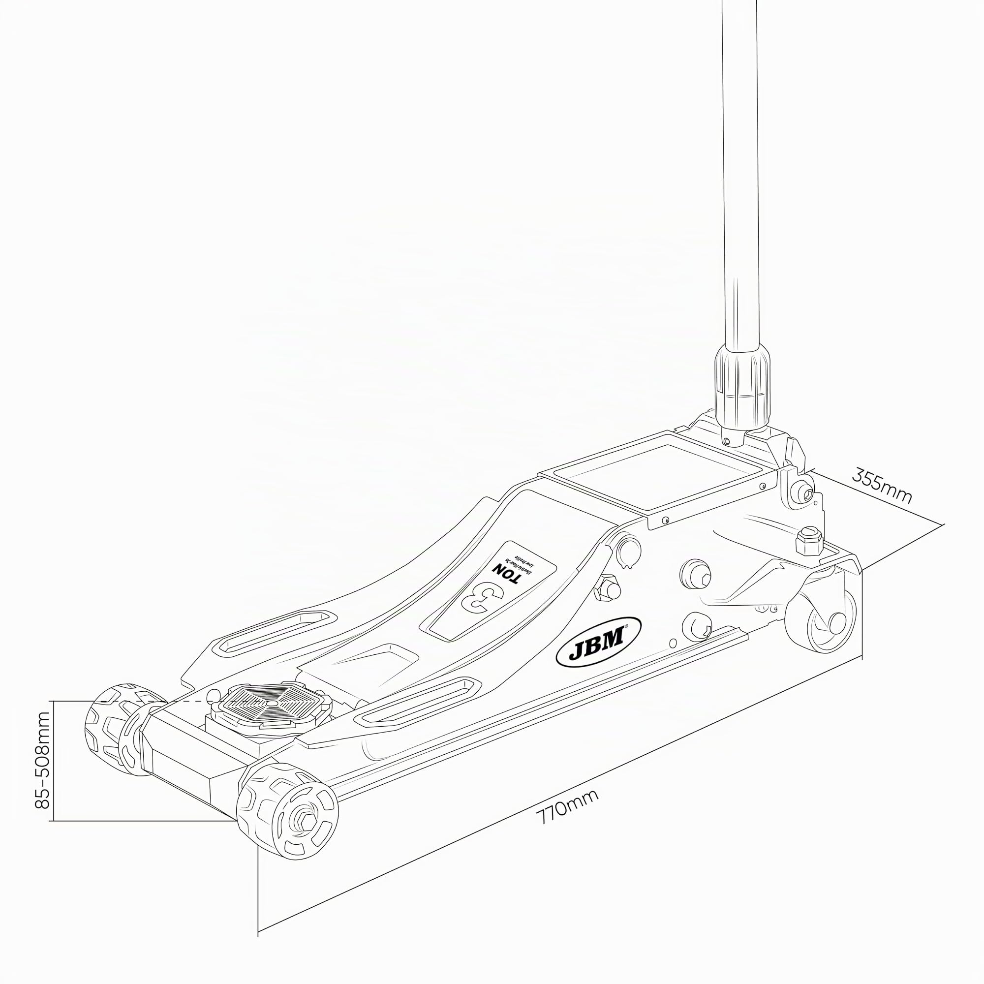 Crick Cric a Carrello idraulico 3 Tonnellate a Batteria 20V 6AH Alzata 85-508 mm Cric Elettrico Professionale Perfetto per officine, gommisti e uso professionale