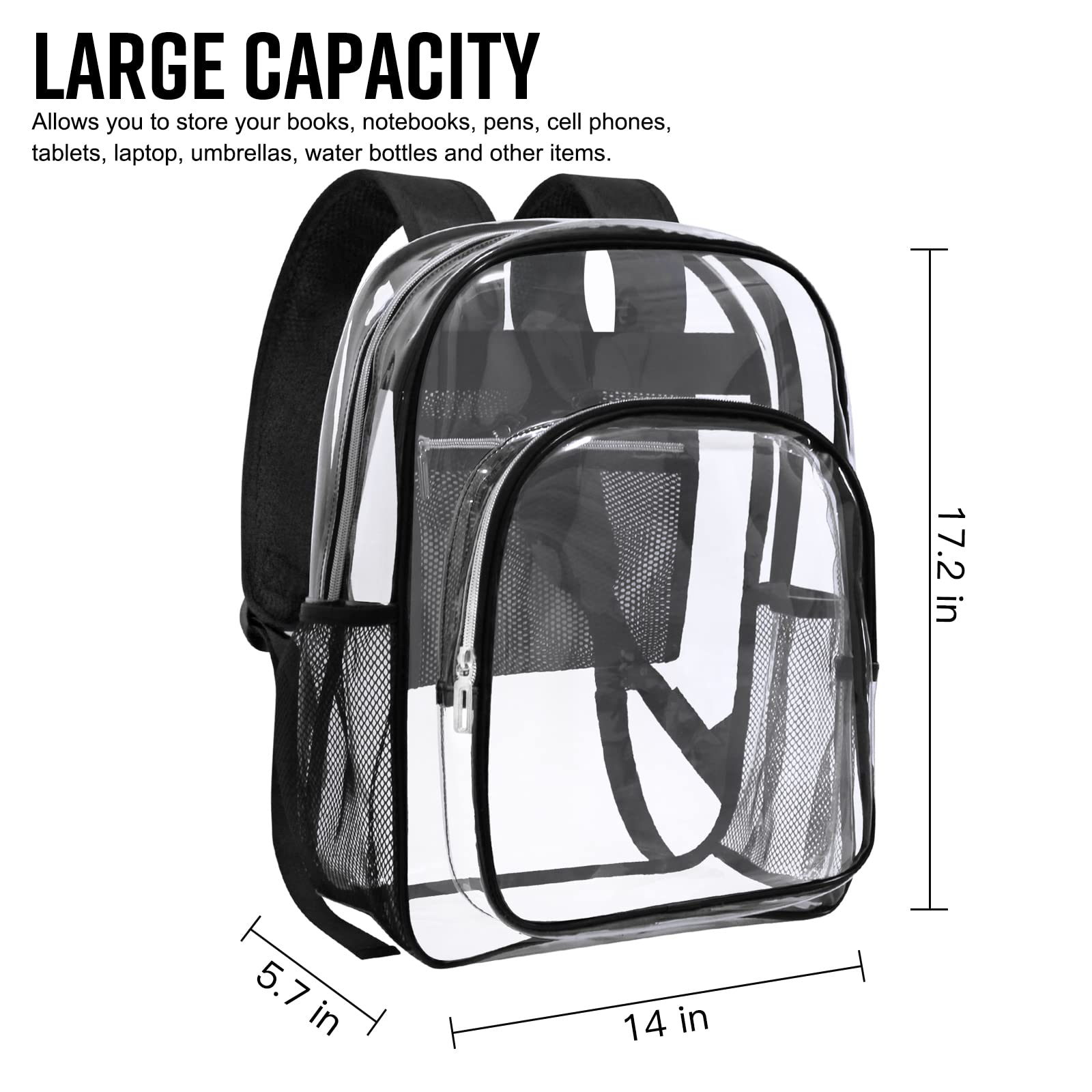 HEEYA Clear Backpack Heavy Duty Transparent Backpack for Security, Sports, Work, Travel, Stadium