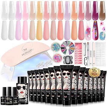 Poly Gel Nail Kit for Beginners 15 Colors Gel Extension Nail Kit with U V Light for Starters with Everything DIY Nail Art Design at Home Christmas Gift for Women Girls