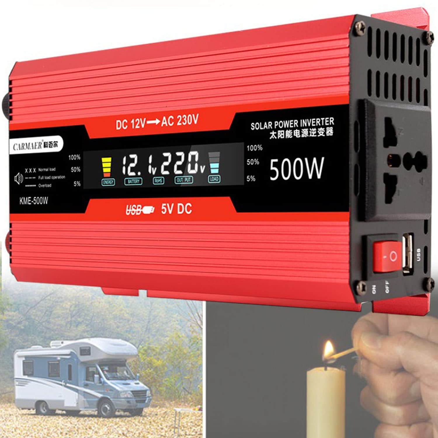 500 W, 600 W, 1200 W, 2000 W Pure Sine Wave Faler 12/24 V do 110 V/240 V Falowniki Napędowe Samochodów z Gniazdkami AC i motocykle Port USB, Ciężarówki, Ciężarówki,500W-12Vto110V