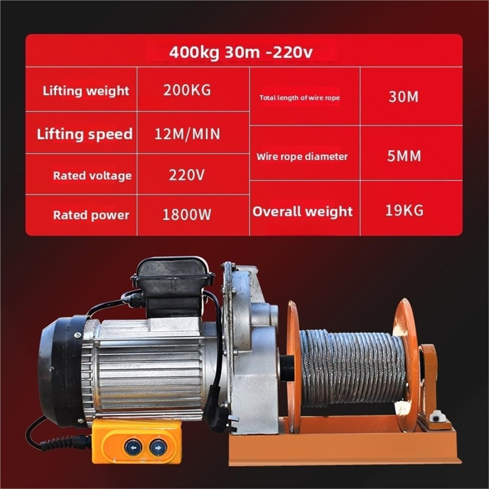 Argani elettrici Mini Verricello Elettrico Gru Di Sollevamento Domestico 220V Piccolo Per Multifunzionale Industriale Gru e paranchi a trazione(220V-400kg-30m)