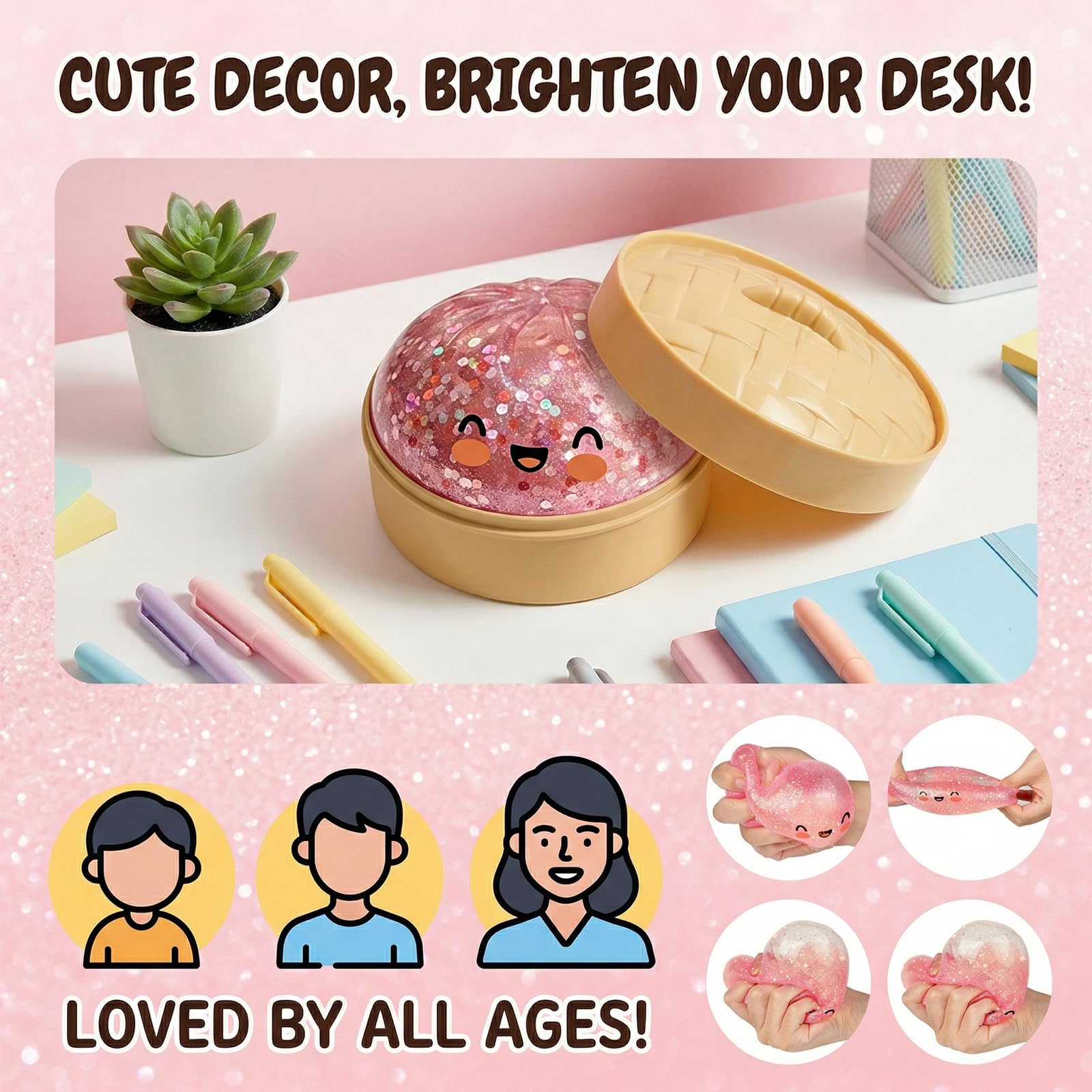 Glitter Dumpling Squishy, Dumplings Squishy Mystery Box, Stressball Fidget Toys, Sensorik Anti Stress Spielzeug Squishies für Kinder Erwachsene Autismus Stressabbau Geschenke - 5