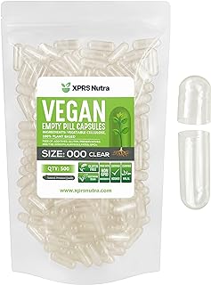 XPRS Nutra Capsules Express- Size 000 Clear Empty Vegan Capsules 500 Count - Kosher and Halal - Vegetarian/Vegetable Pill Capsule - DIY Powder Filling