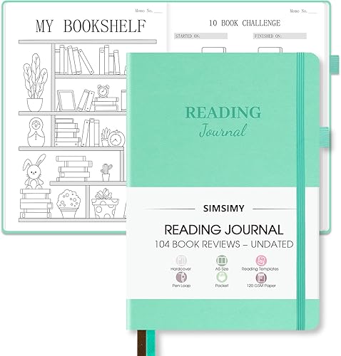SIMSIMY Diario de lectura con 104 reseñas de libros, diario de libros para amantes de los libros y lectores - Reseñas de libros, rastreador de