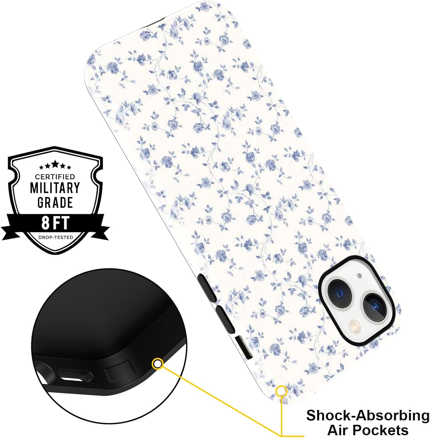 Flower Phone Case for iPhone 13 mini 5.4'',Cute Vintage Rose & Vine Pattern Floral Phone Case, Girly Trendy Exquisite TPU Shockproof 2-in-1 Double Protective Cover for Girls Women image 4