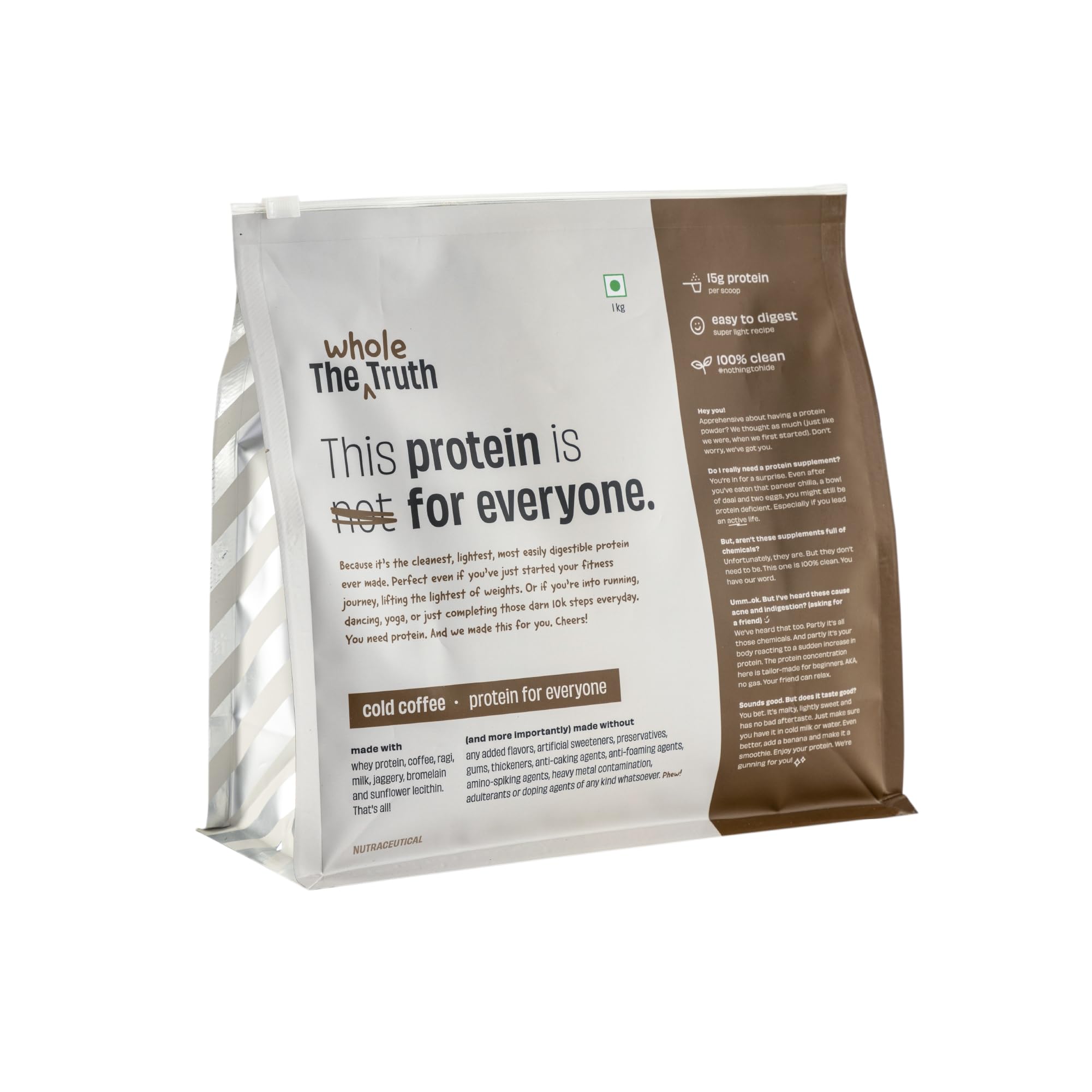 The Whole Truth 15g Protein/Scoop | Cold Coffee 1 kg | Protein for Everyone | Beginners Protein Powder | Clean, Light & Easy to Digest | No Artificial Flavours & No Artificial Sweetener