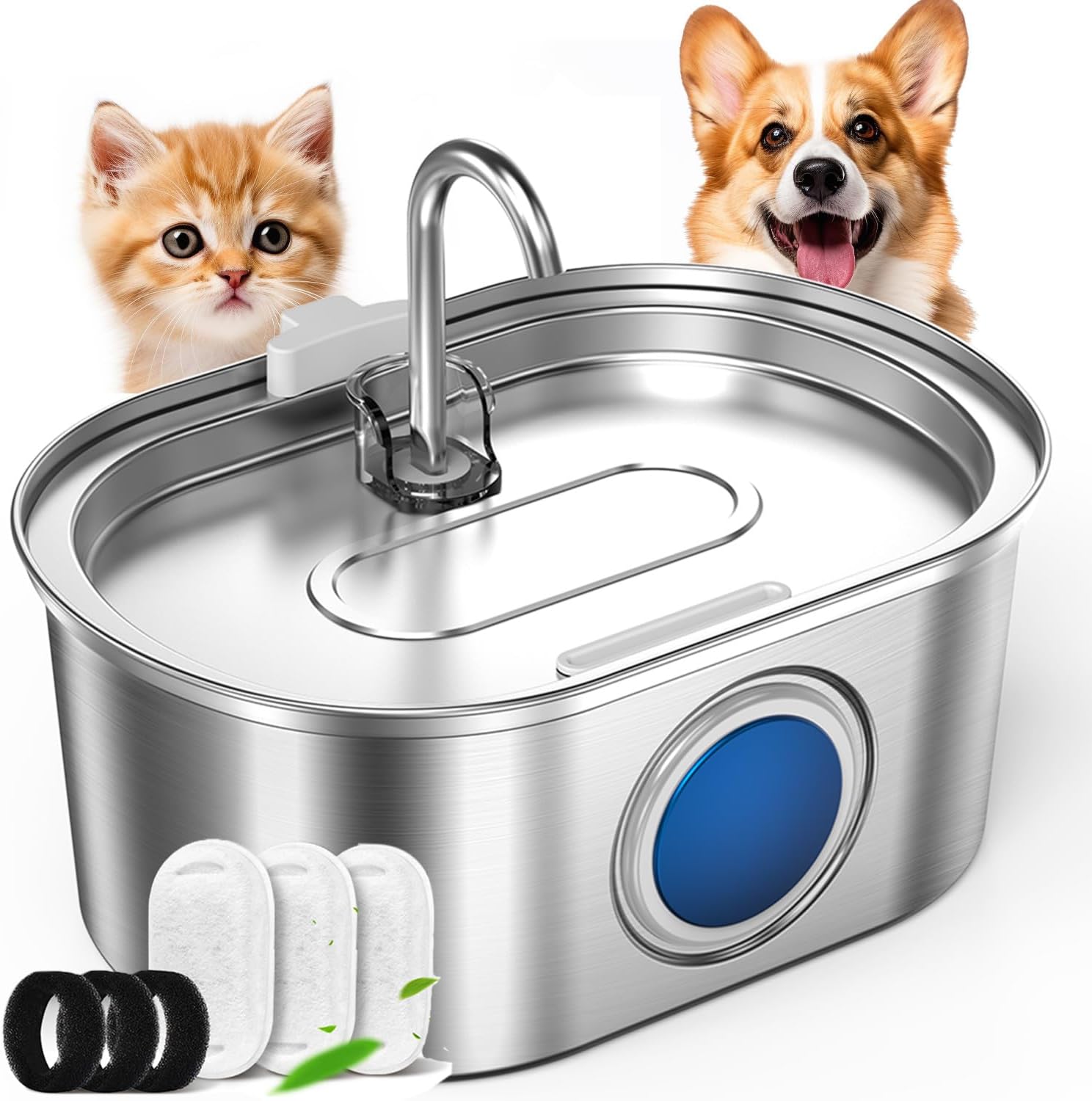Cat Water Fountain Stainless Steel, 3.2L/108oz Cat Dog Fountain Water