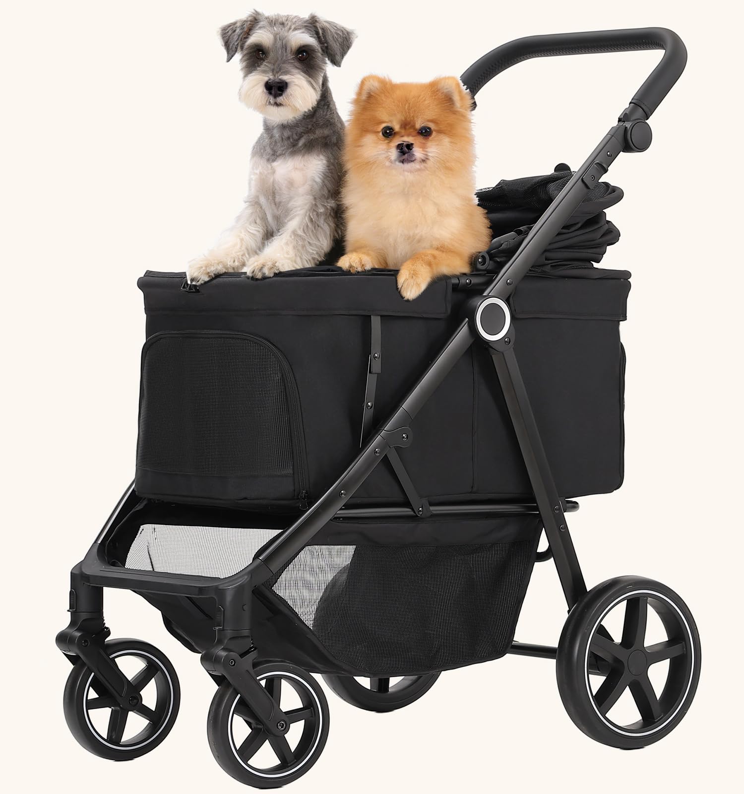 Dec-Mec Dog Stroller for Medium Large Dogs up to 66lbs,Pet Stroller for 2 Small Dogs with Adjustable Handle & Canopy, Foldable,Storage Organizer