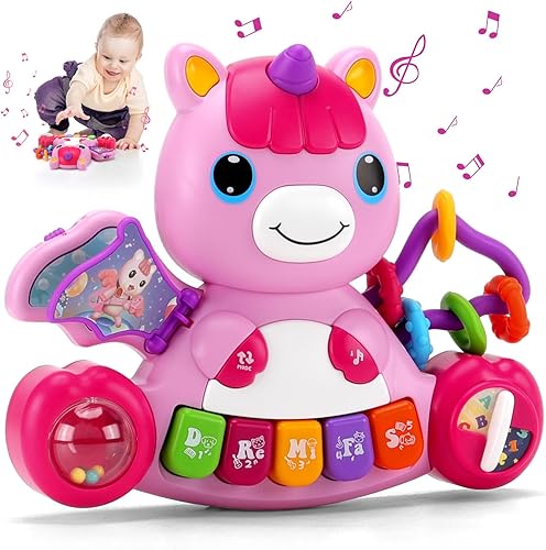 Juguetes para bebés de 6 a 12 meses, piano de unicornio para bebé, luz musical, juguetes para bebés de 6, 9, 12, 18 meses, juguetes musicales para