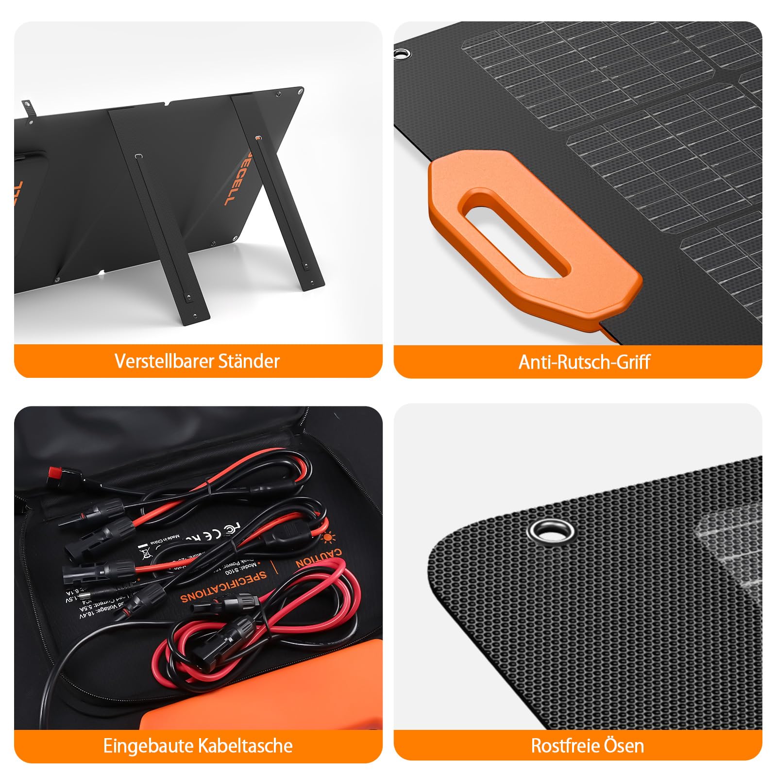 GRECELL Faltbares Solarpanel 100W Solarmodul, Adjustable Kickstand 21.5V mit Ausgang für Tragbare Powerstation Solargenerator Camping Wohnmobil Caravan Gartenhäuse Reise