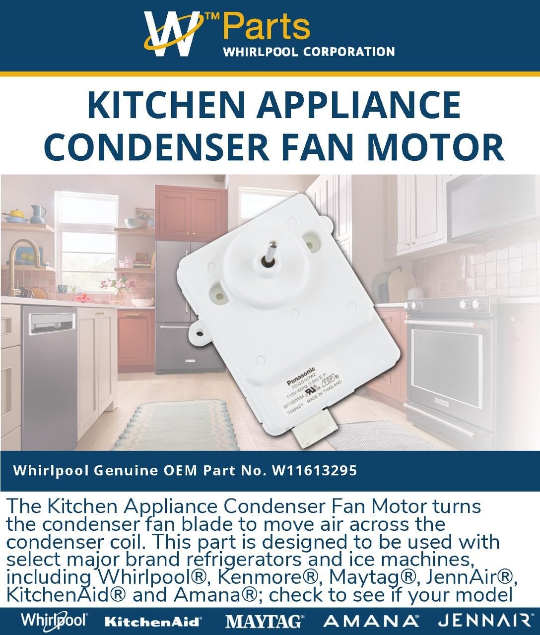 Whirlpool W11613295 Kitchen Appliance Condenser Fan Motor, Multi