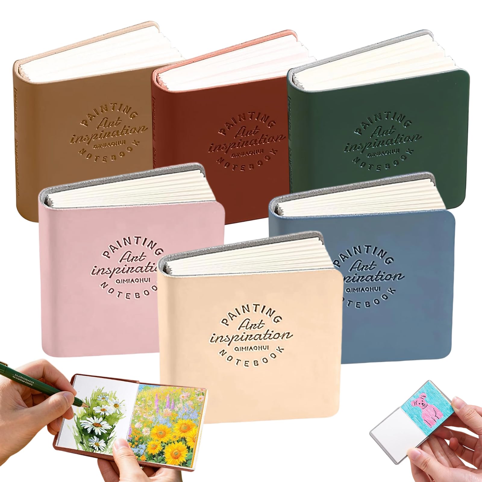 6 PCS Mini Travel Watercolour Sketchbook, 5 x 5 cm Pocket Watercolor Book Paper Small Sketch Paint Pad for Travelling Art Students Artist (Morandi, Retro)