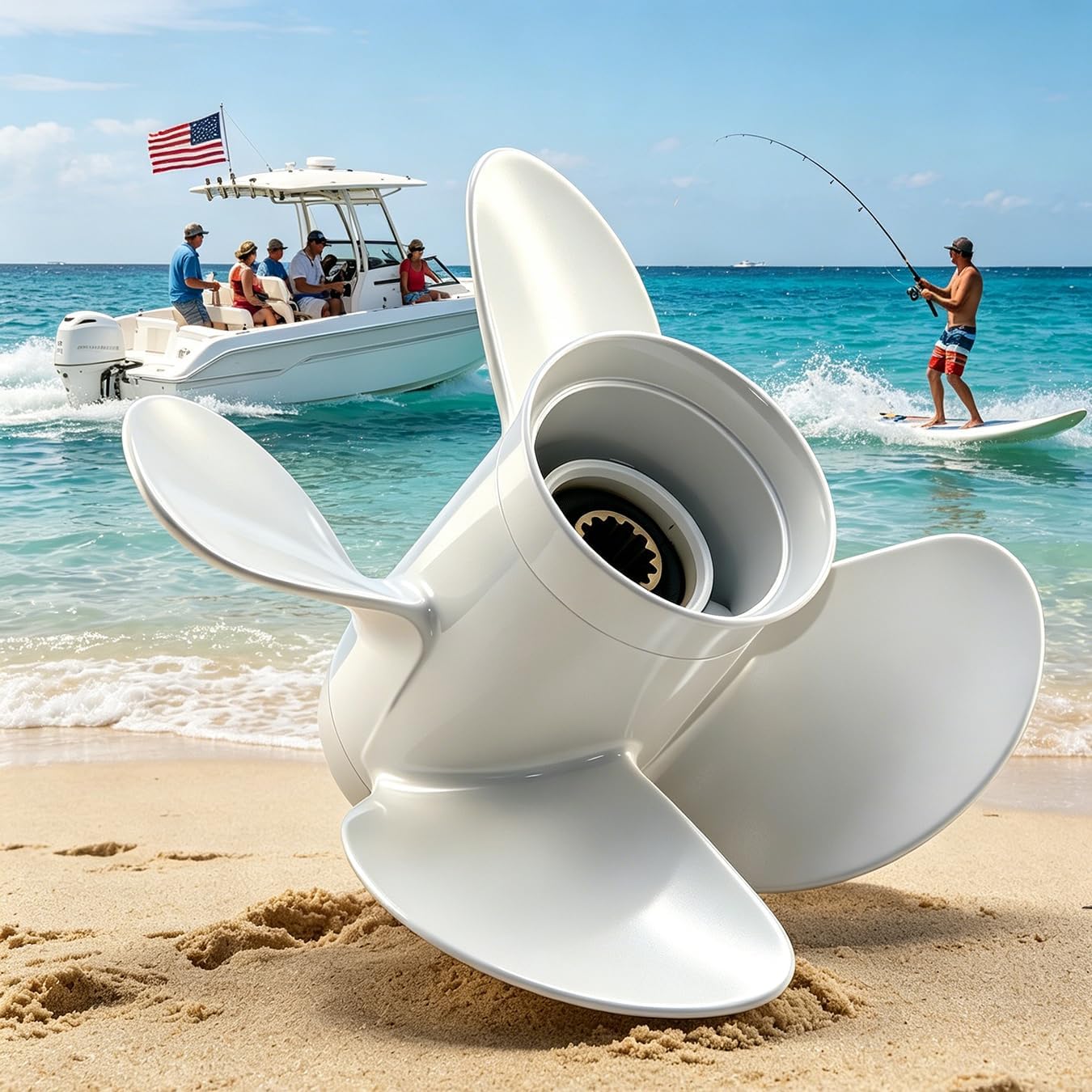 Boat Propeller 10.6x12 10.3x13 10.1x14 10.6x11 10.1x15, 4 Blades, 13 Splines Tooth, Aluminum Outboard Prop compatible with Yamaha T25 F30 40hp 48hp 50hp F50 55hp 60hp F60 Engines, 3.50" Gearcase, RH
