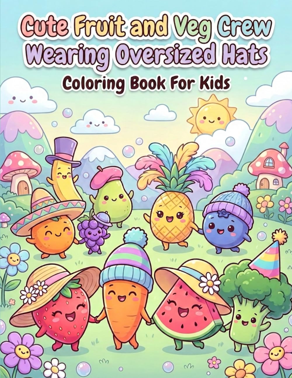 Cute Fruit and Veg Crew Wearing Oversized Hats: Coloring Book for Kids: Meet Susie Strawberry, Ollie Orange, Rory Radish and the rest of the crew in ... ages 4-10 (Cozy and Cute Coloring Books)