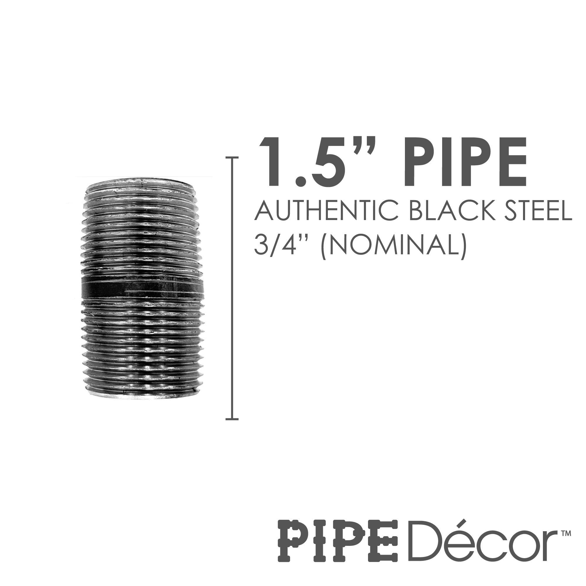 Buy Pipe Decor 3/4” x 1.5” Malleable Cast Iron Pipe, Pre Cut