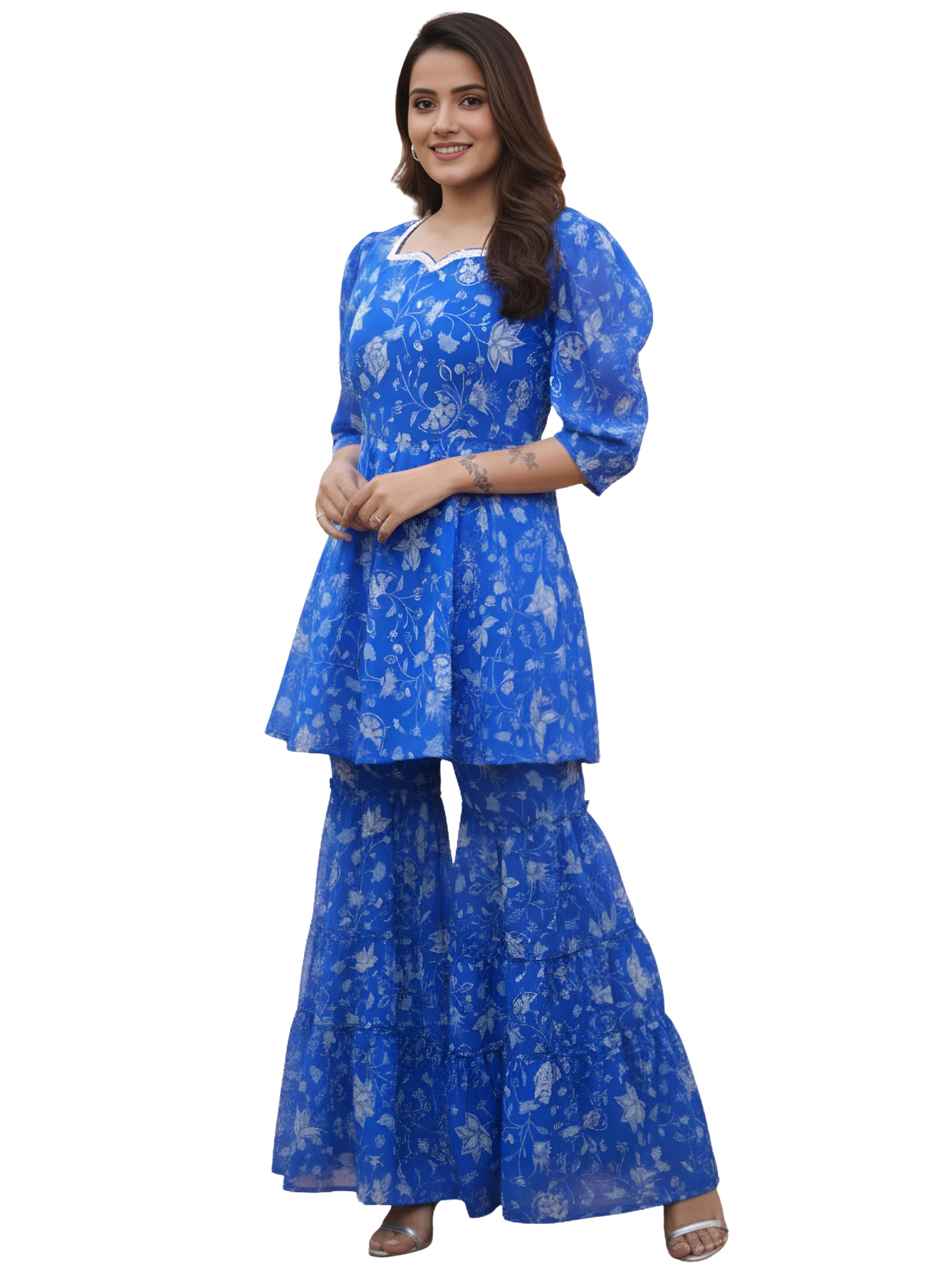 GRECIILOOKS Women Summer Kurta Set with Sharara