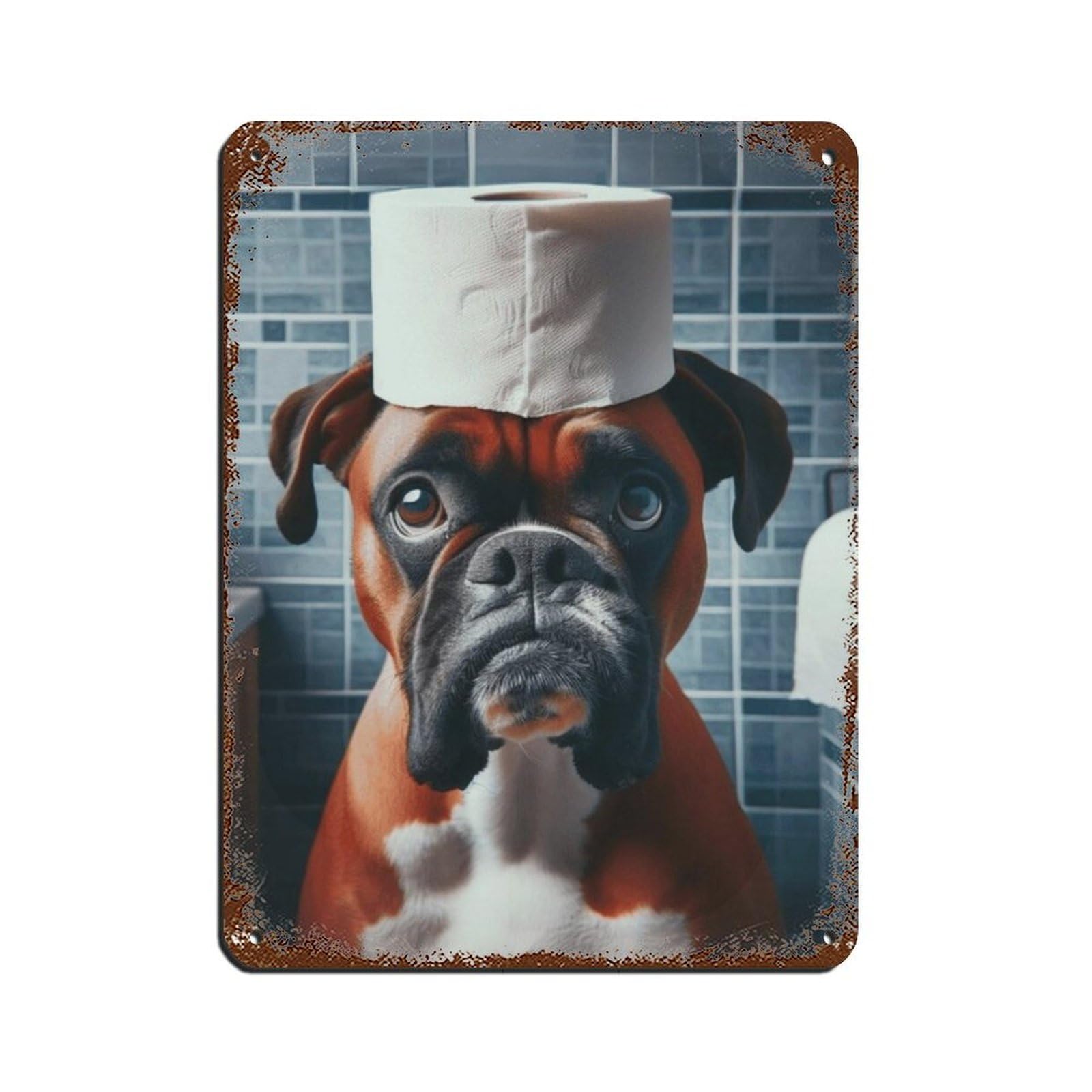 Dog with Toilet Paper on Head Tin Sign Vintage Metal Pub Club Cafe Bar Home Wall Art Decoration Poster Retro 12x16inch(30x40cm)