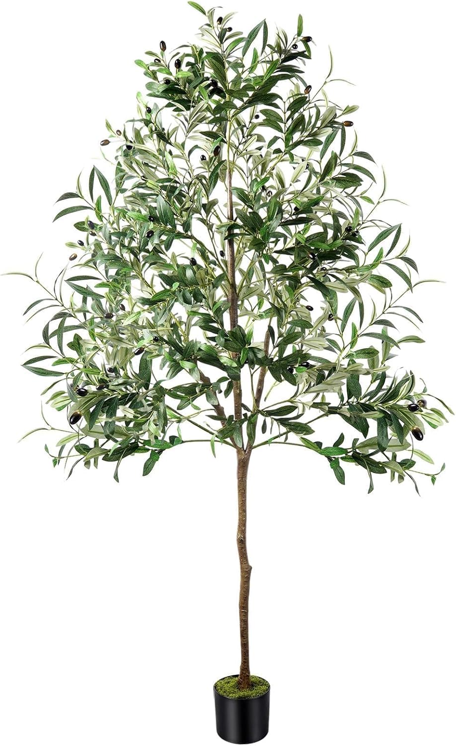 Olive Trees Artificial Indoor, 6FT Faux Olive Tree with Black Planter, Tall Fake Tree with Artificial Moss Natural Trunk Realistic Fruits for Home Office Decor Indoor - Image 9