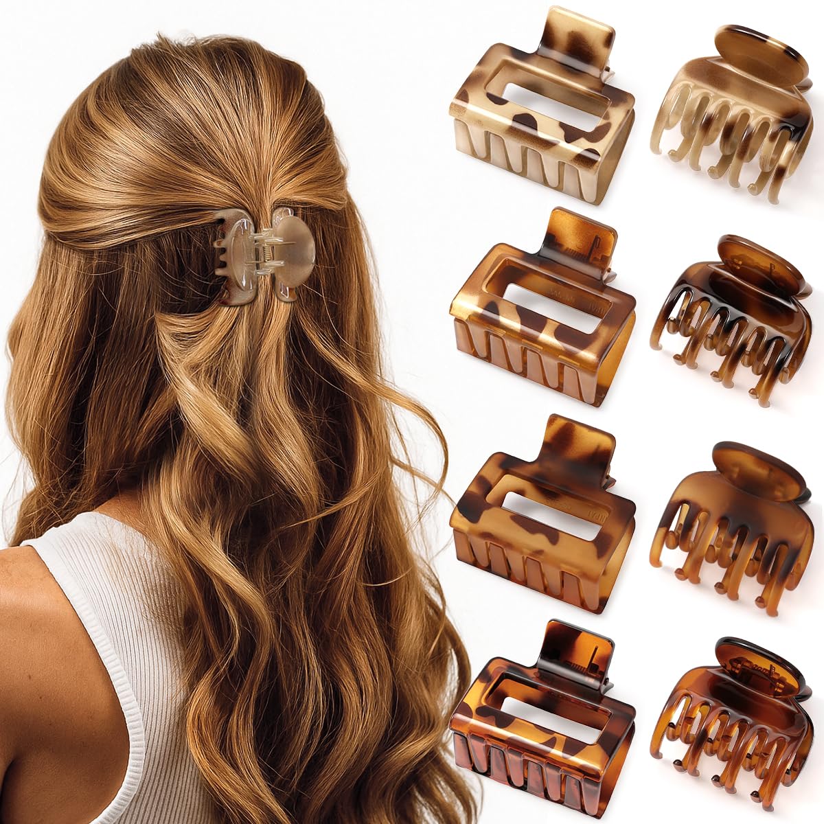 8 pinzas pequeñas para el cabello para mujeres y niñas, pinzas cuadradas medianas para cabello fino, fino y corto, bonitos clips antideslizantes con estampado de leopardo, ideales para cabello medio