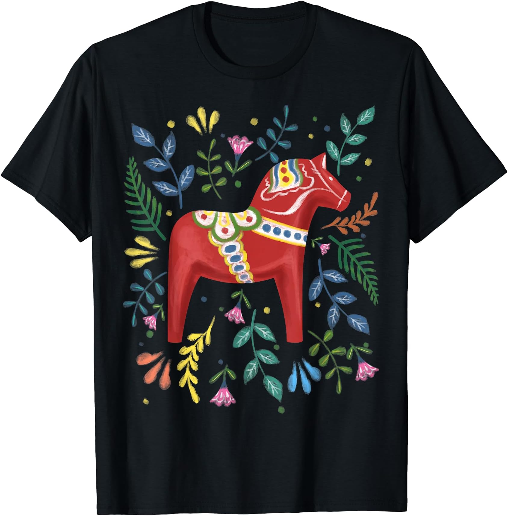 Swedish Dala Horse Folk Art Sweden Flag Dalahelmsoljd Horse T-Shirt