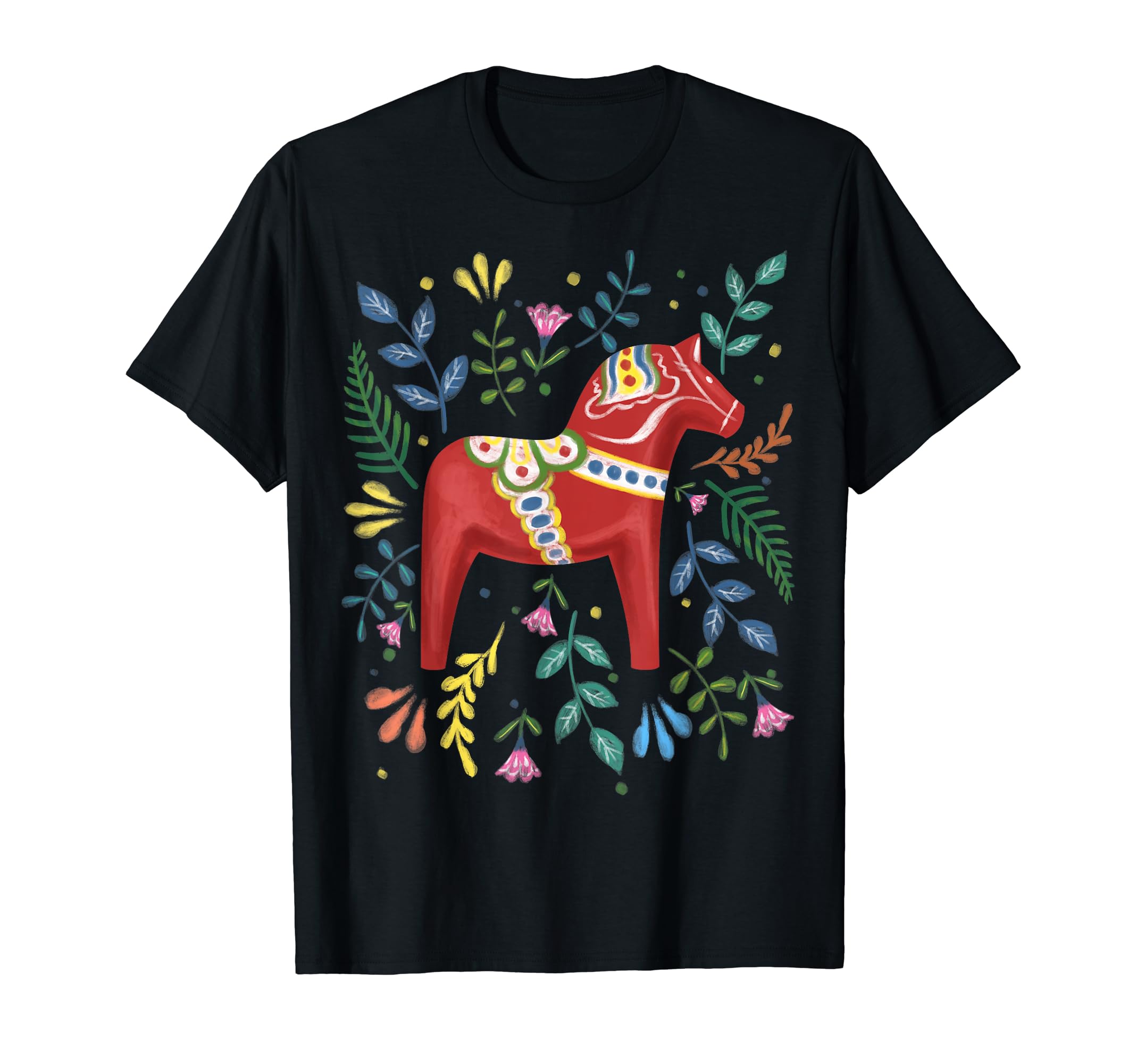 Swedish Dala Horse Swedish NationalitySwedish Dala Horse Folk Art Sweden Flag Dalahelmsoljd Horse T-Shirt