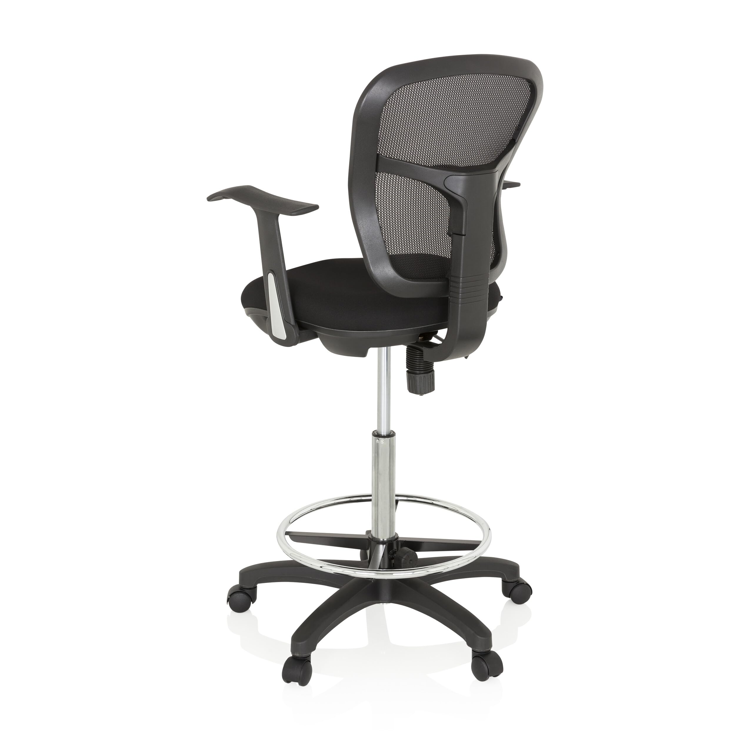 HJH Office 760008 Sedia da lavoro TOP WORK 108 in rete nera Sedia da banco ergonomica con poggiapiedi ad anello