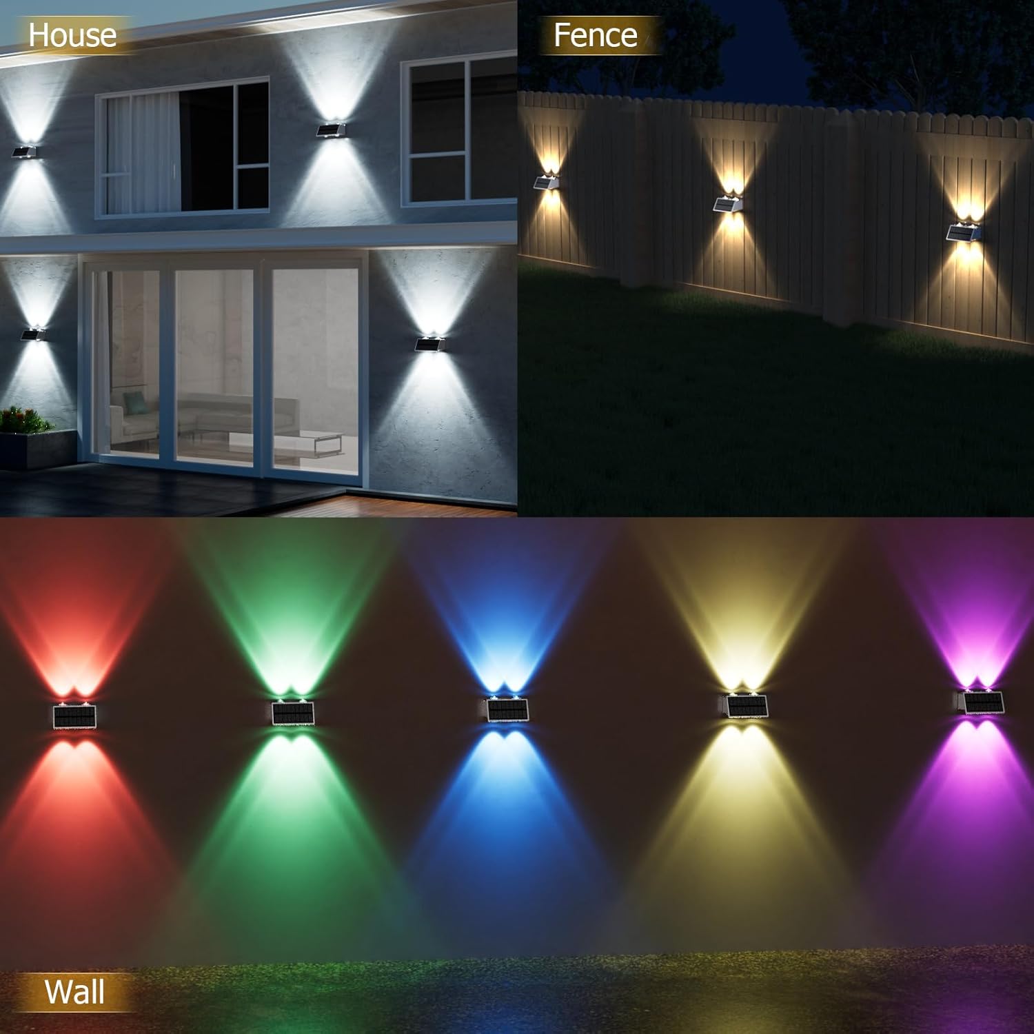Solar Fence Lights Outdoor, 6 Pack Waterproof LED Warm & Cool White RGB Wall Mount Sconce Dusk to Dawn Up & Down Fence Light Solar Powered for Outside Garden Patio Backyard Garage(White)