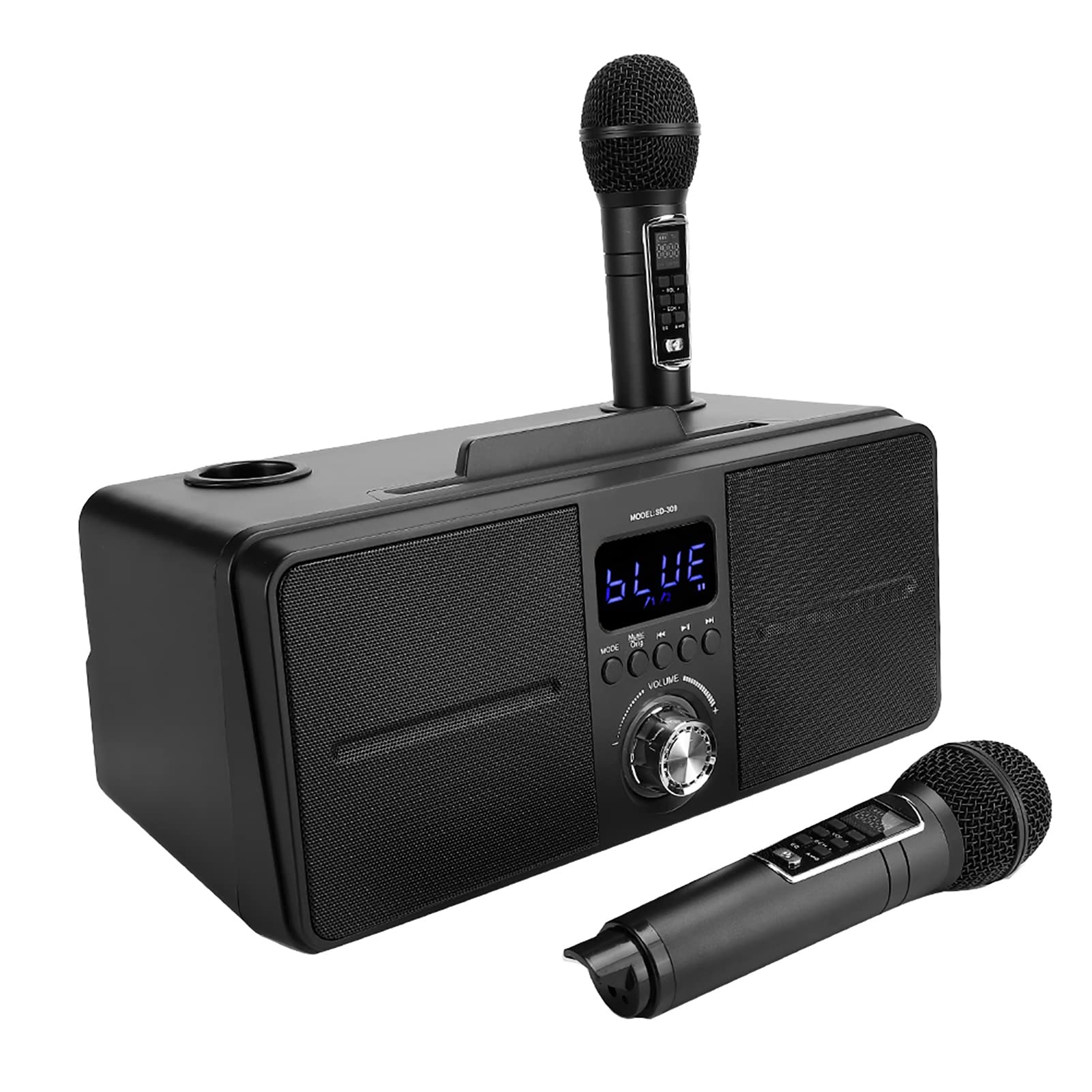 Máquina de Karaoke, Tarjeta de Audio Portátil, Altavoz de Karaoke Bluetooth, Kit Familiar KTV con 2 Micrófonos Inalámbricos, para Fiesta Familiar en Casa (Black)