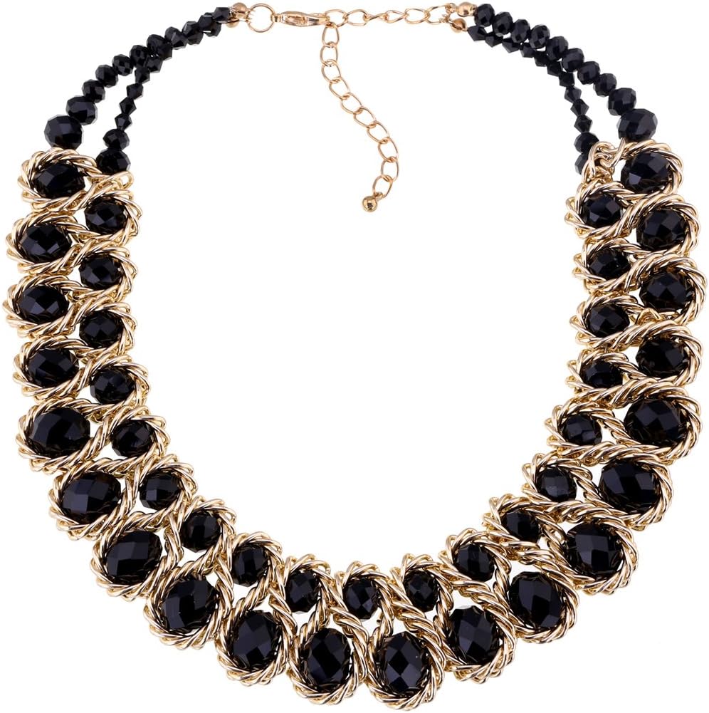 HAHA&TOTO 18k Gold Platinum Plated Chains with Crystal Stone Knit Statement Choker Necklace for Women 6 Colors